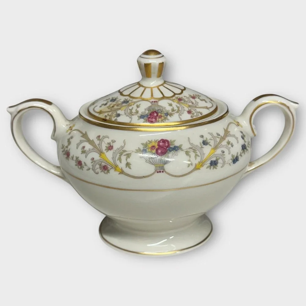 Lamberton Ivory China Sugar Bowl‎ w/ Lid & Creamer Set Dorothea VTG Made in USA
